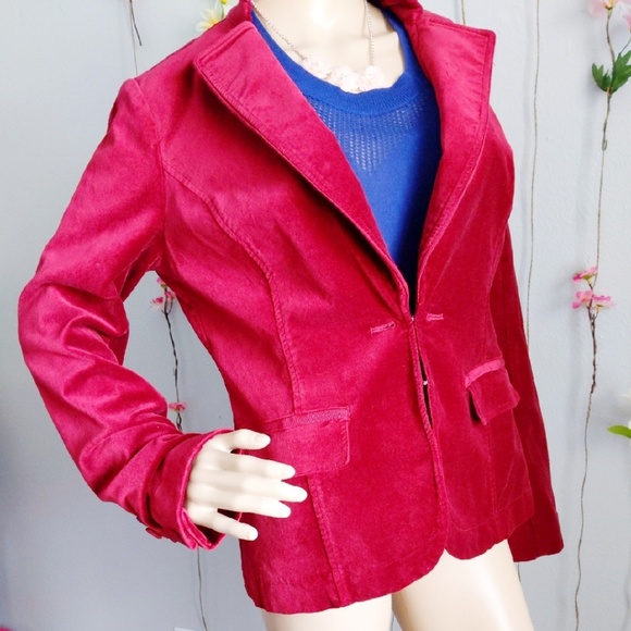 SOLD WHITE HOUSE BLACK MARKET BLAZER VELVET RED - Picture 3 of 8
